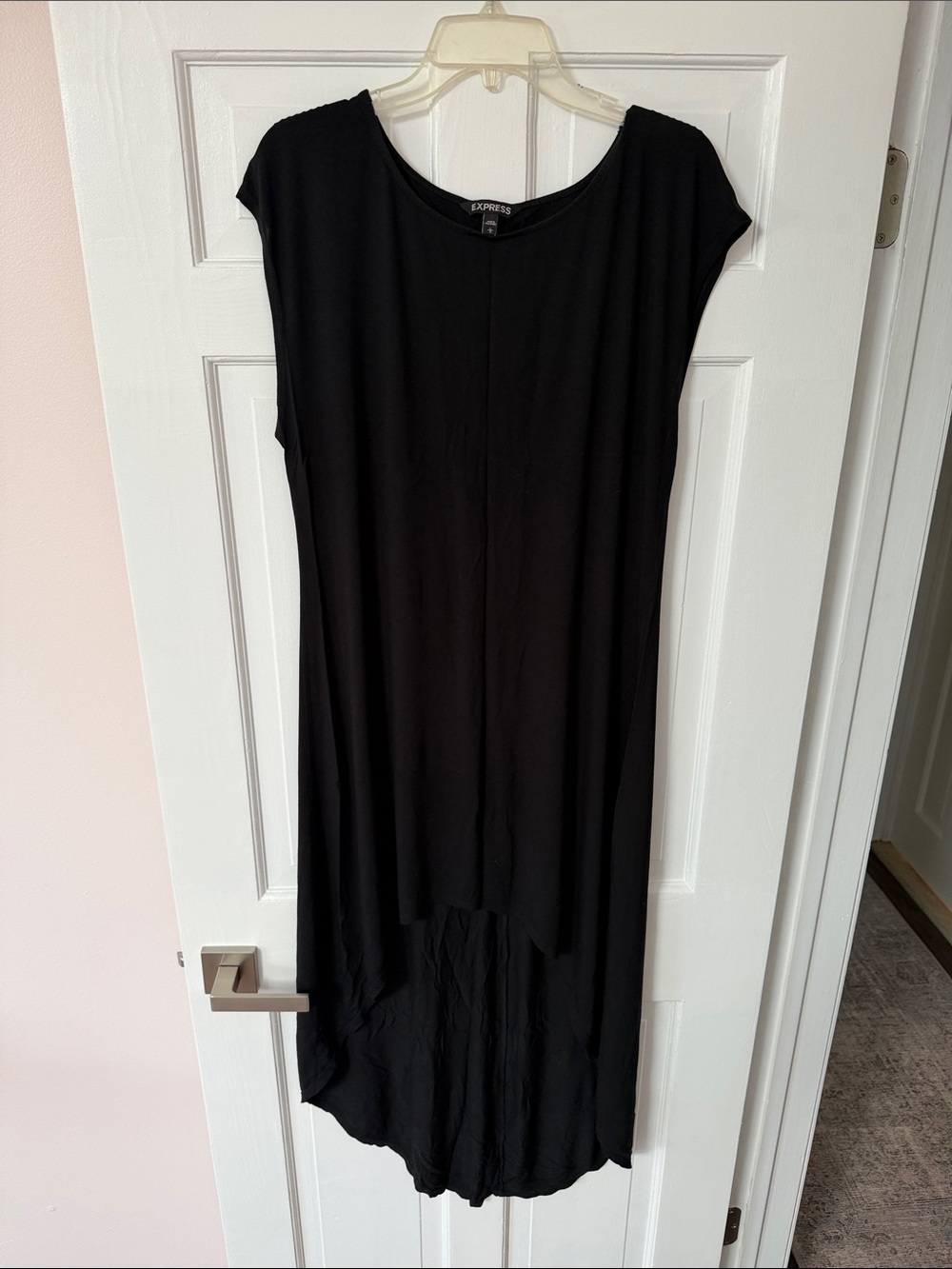 Express Black Cap-Sleeve High-Low Maxi Dress
